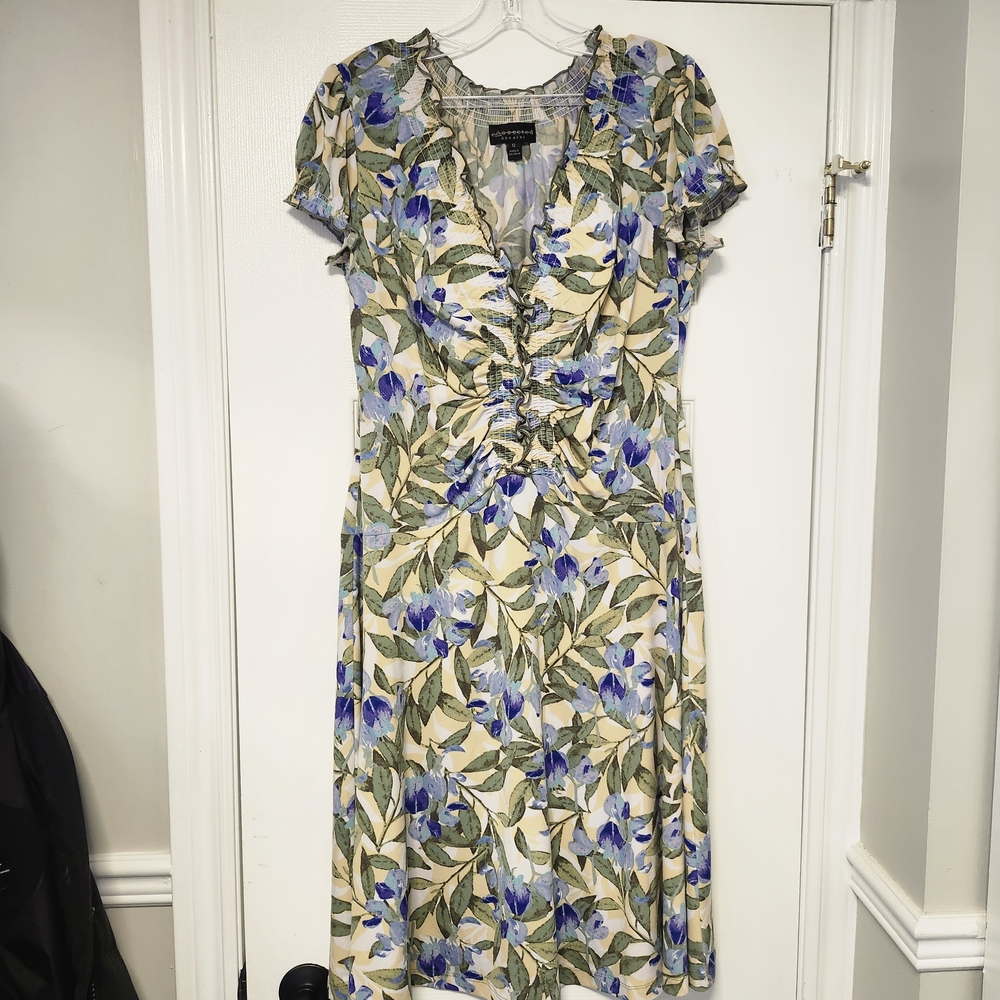 Floral Print Dress with Blue and Green Accents